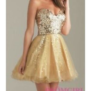 Night Moves Gold Sequin Homecoming Dress